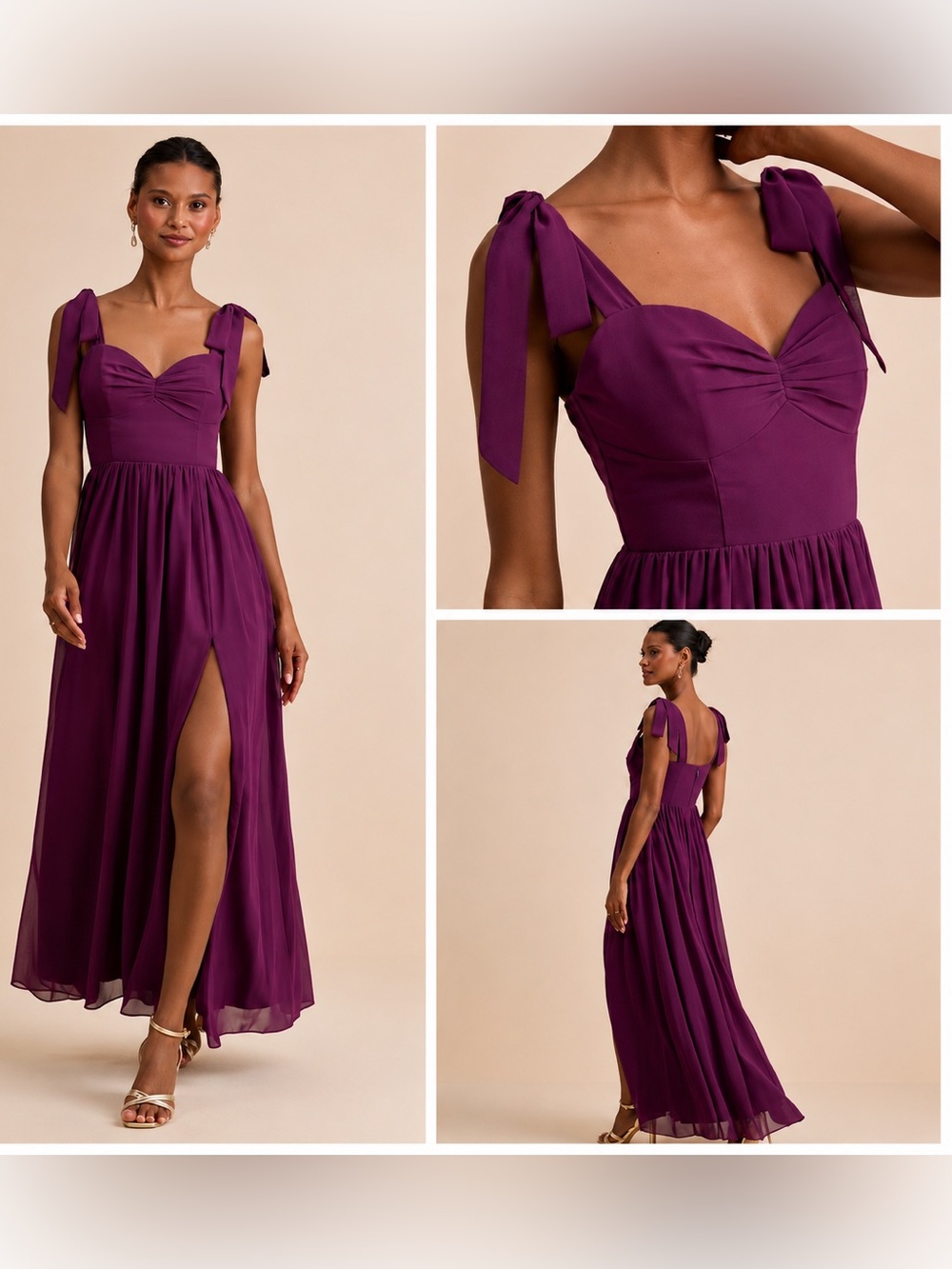 Lulu's Plum Tie-Shoulder Sweetheart Maxi Dress